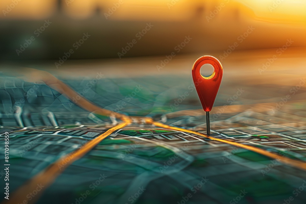 A close up of a map with a pin on it A close up of a map with a pin on it