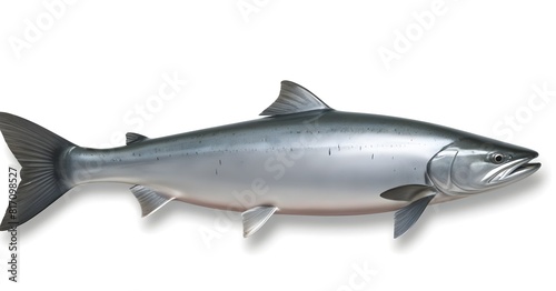 A large silver salmon with a streamlined body and distinctive fins swimming in water photo