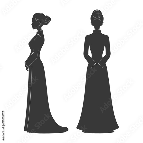 silhouette independent vietnamese women wearing ao dai black color only