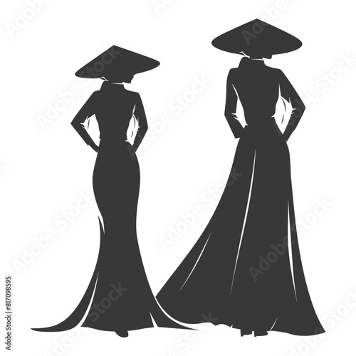 silhouette independent vietnamese women wearing ao dai black color only