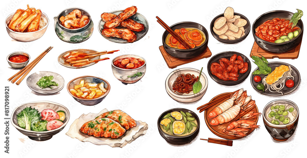 watercolor set of japanese food watercolor set of japanese food