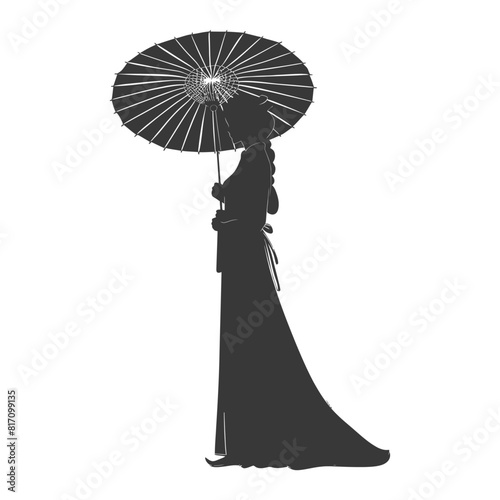 silhouette independent vietnamese women wearing ao dai with umbrella black color only