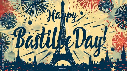 Liberté and Joy: Celebrating Happy Bastille Day with Graphic Text Design photo