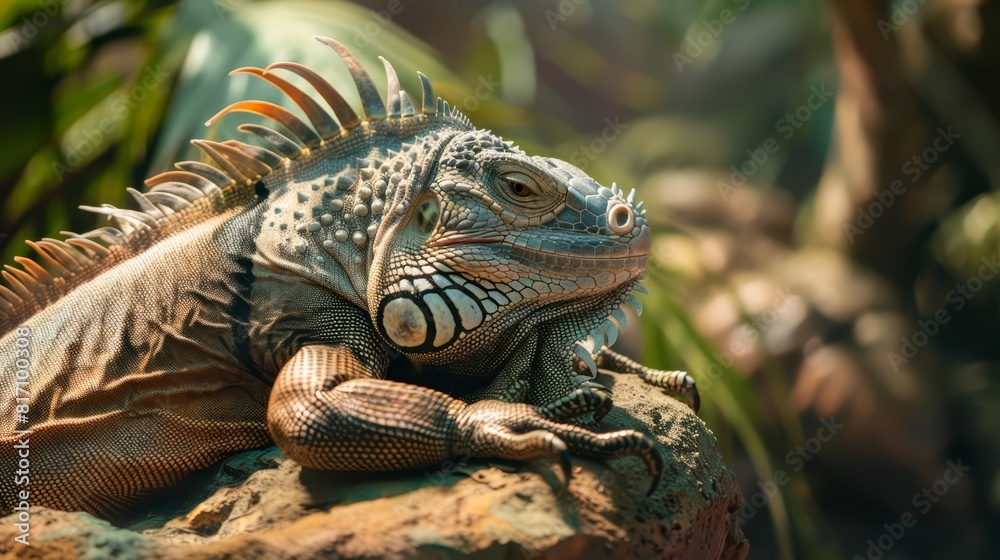 Fototapeta premium Close up of an iguana with skin that adapts to thermal fluctuations
