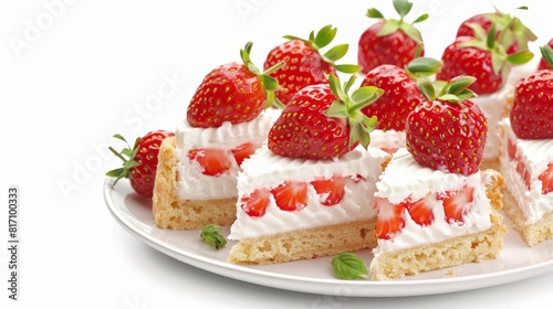 Fresh strawberries on a plate with cream cheese on toast, perfect for food and culinary presentations.