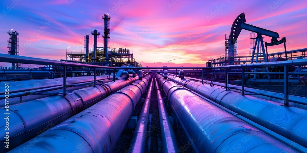 Operating an oil pipeline during the oil refining process. Concept Oil Pipeline Operation, Refining Process, Industrial Safety, Transportation Logistics, Oil Industry Technolog