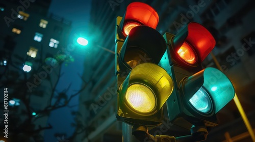 close-up of traffic lights wallpaper with night background