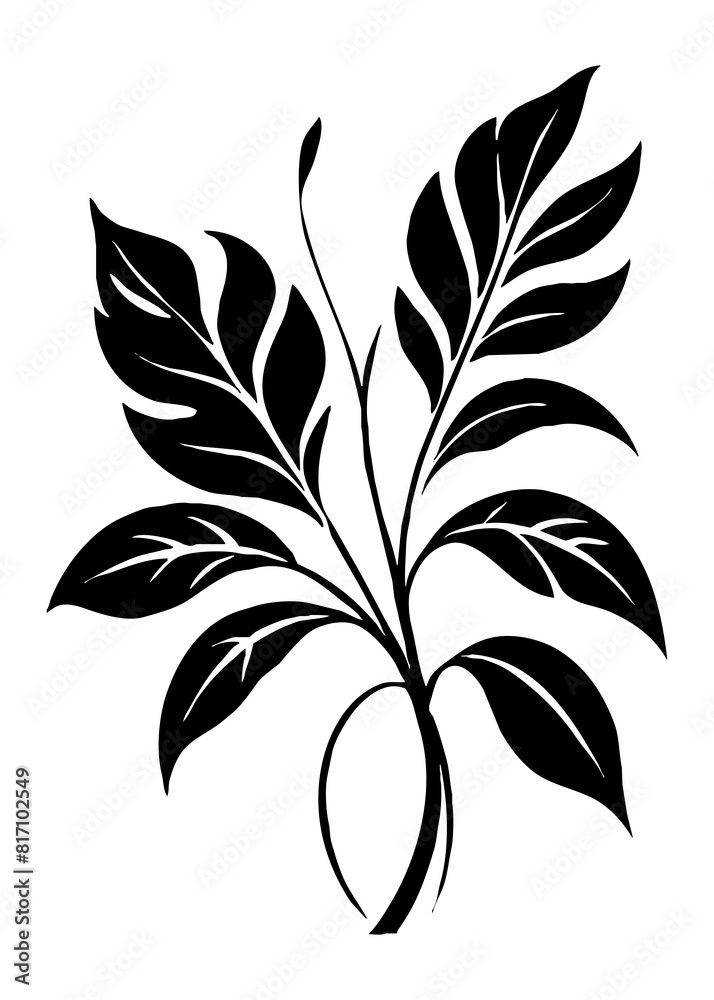 Botanical black and white pattern. Abstract plant shapes. Minimalist illustration for printing on wall decorations, for use in graphics, for tattoos. Generated by Ai Botanical black and white pattern. Abstract plant shapes. Minimalist illustration for printing on wall decorations, for use in graphics, for tattoos. Generated by Ai