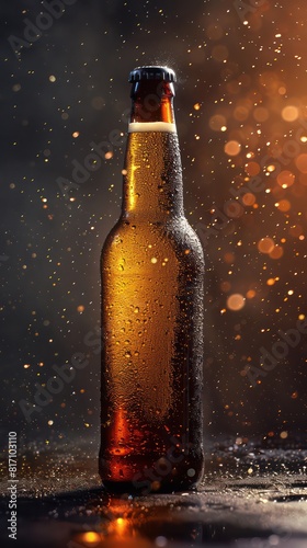 beer bottle with dramatic lighting and a blurred background, very professional image