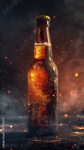 beer bottle with dramatic lighting and a blurred background, very professional image