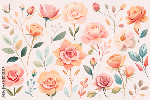 Peach rose flower watercolor seamless pattern © ArtfuIInfusion769