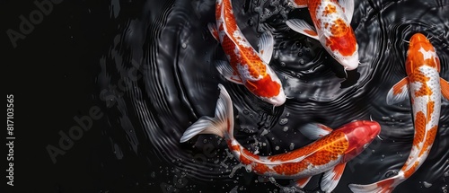 illustrated composition of koi fishes banner with amazing contrast and lighting