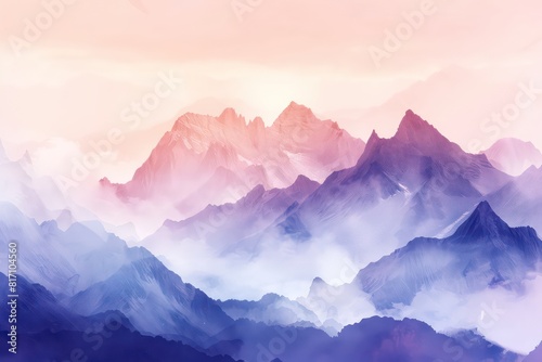 wallpaper watercolored illustration of a landscape with layers of depth, soft pastel tones