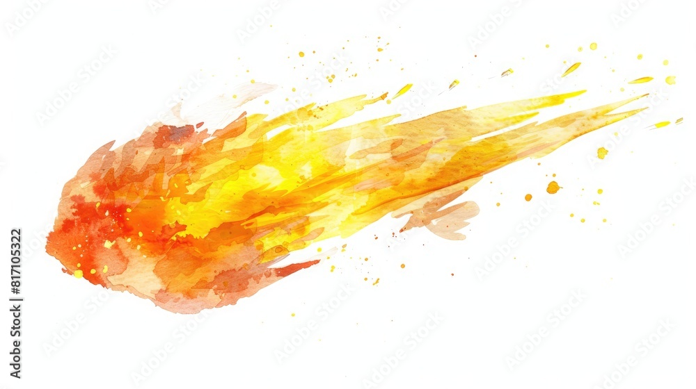 Fototapeta premium A vibrant watercolor illustration depicting a hand painted comet in stunning shades of yellow and orange resembling a celestial body in space like a meteor or meteorite This isolated clip a