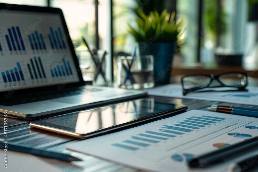 Strategic Business Planning and Data Analysis with Digital Tablet Displaying Growth Charts
