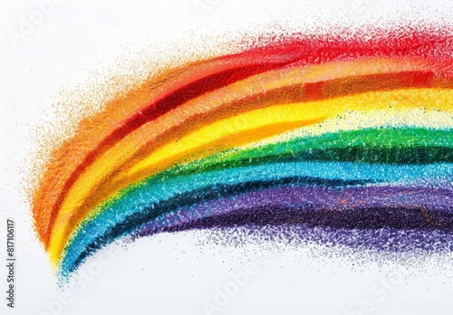 rainbow colored sand drawing on white background, copy space concept Generative AI