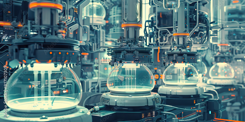 A cybernetic enhancement lab, filled with intricate machines and glistening implants. A cybernetic enhancement lab, filled with intricate machines and glistening implants.