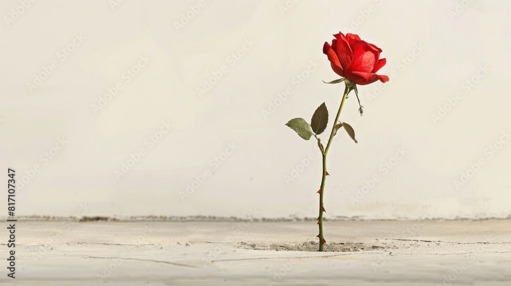 A stunning red rose stands out against a white backdrop A stunning red rose stands out against a white backdrop