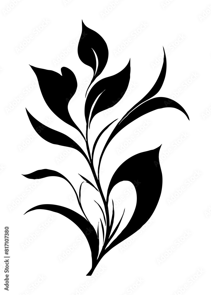 Botanical black and white pattern. Abstract plant shapes. Minimalist illustration for printing on wall decorations, for use in graphics, for tattoos. Generated by Ai Botanical black and white pattern. Abstract plant shapes. Minimalist illustration for printing on wall decorations, for use in graphics, for tattoos. Generated by Ai