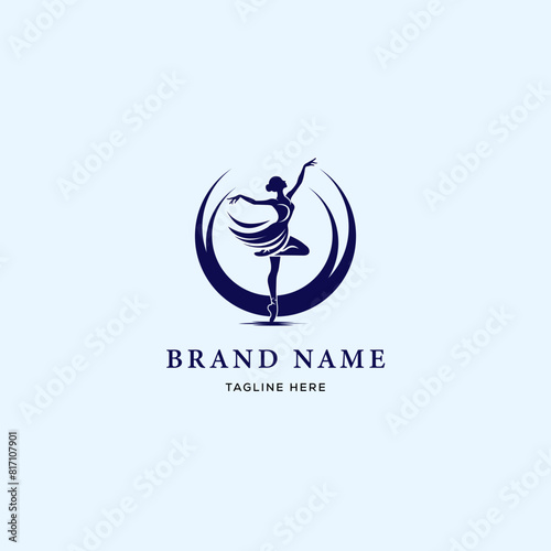 Ballerina Girl Logo Design in Silhouette Form, vector logo template