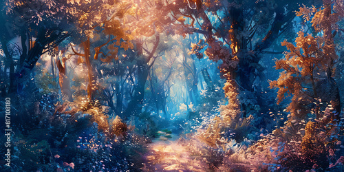 Capture the essence of ethereal beings in a secluded forest, painted with vibrant watercolors Emphasize intricate details and employ a whimsical perspective to intrigue viewers