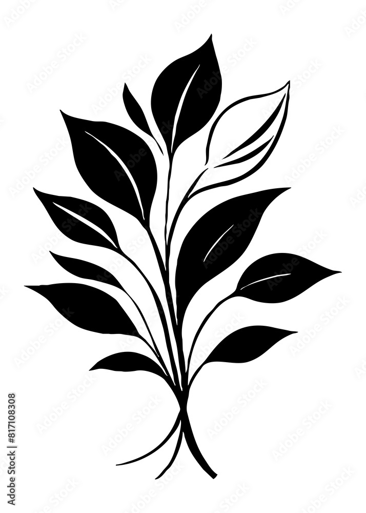 Botanical black and white pattern. Abstract plant shapes. Minimalist illustration for printing on wall decorations, for use in graphics, for tattoos. Generated by Ai Botanical black and white pattern. Abstract plant shapes. Minimalist illustration for printing on wall decorations, for use in graphics, for tattoos. Generated by Ai