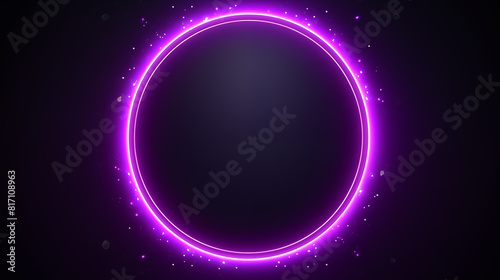 Neon Light purple Circle on a abstract background. Glowing neon light, Thin neon frame, Nice purple neon ring dominates the dark scene. Ai generated.