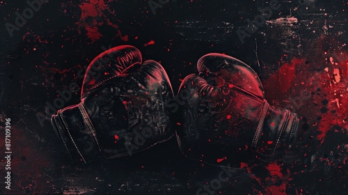 Dark and Gritty Boxing Match Announcement Banner with Grunge Texture and Red Splashes