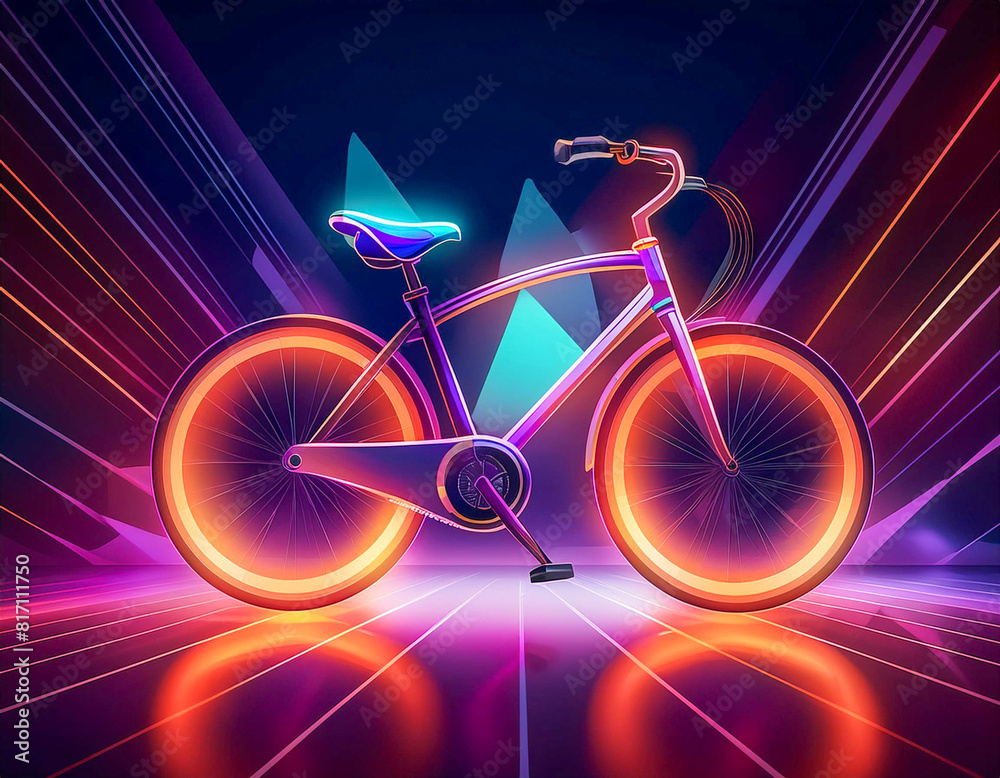 Fototapeta premium A bicycle with abstract background snd neon colours