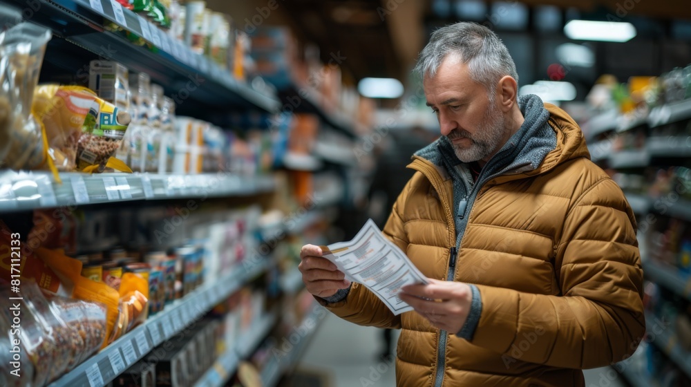 Man Reading Label in Supermarket