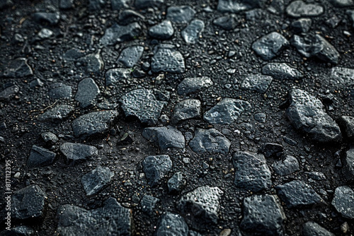 Wallpaper Mural A detailed view of a black road covered in rocks and gravel, showing texture and composition Torontodigital.ca