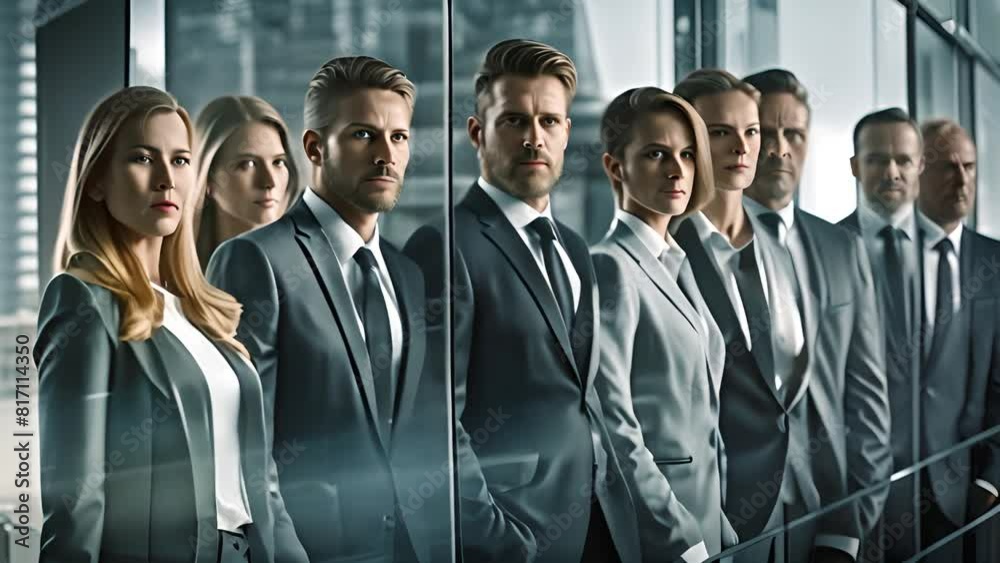 Business People Standing in Front of Glass Wall Generative AI Business People Standing in Front of Glass Wall Generative AI