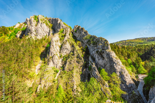 Curvy road between rocks of Maninska tiesnava gorge in Strazov mountains mountains, Slovakia photo