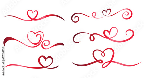 Hand drawn heart line art concept. Red Ribbon. Vector illustration decorative design