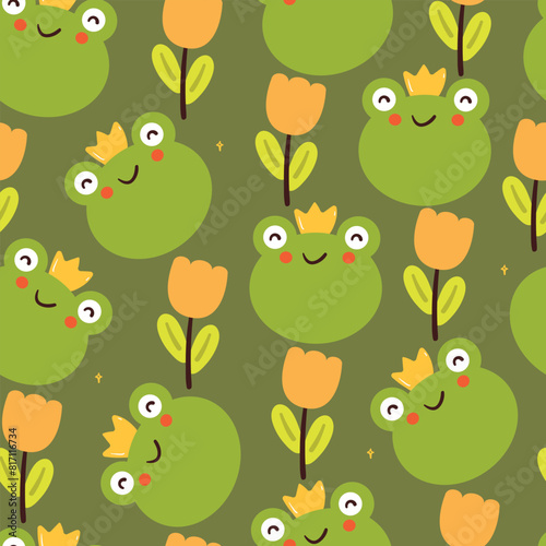 cute seamless pattern cartoon frog and flower. cute animal wallpaper for gift wrap paper