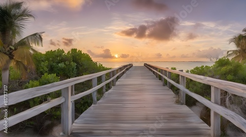 Panorama view of footbridge to the Smathers beach at sunrise - Key West, Florida. generative.ai photo