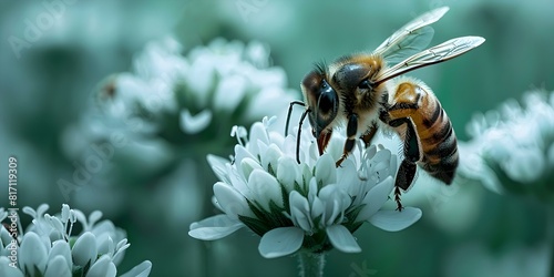 A diligent bee among blooming flowers. Concept Nature Photography, Florals, Bees, Springtime, Pollination