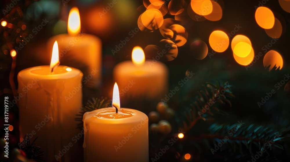 On the magical Christmas Eve night envision the soft bokeh of candlelight dancing amidst the backdrop of blurred carolers serenading with festive songs On the magical Christmas Eve night envision the soft bokeh of candlelight dancing amidst the backdrop of blurred carolers serenading with festive songs