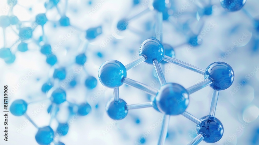 Obraz premium Close up of molecular structure on white background in vivid blue hues