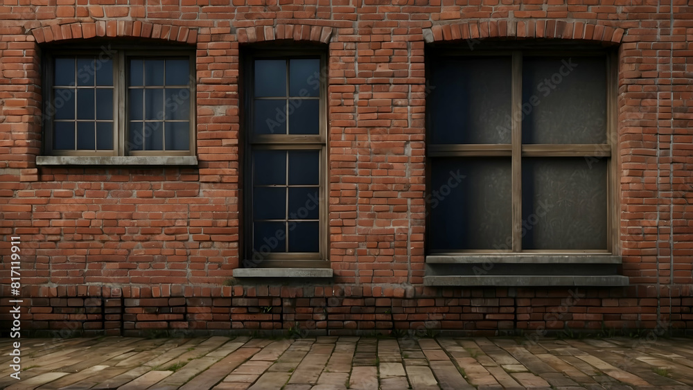 Red brick building with three windows Red brick building with three windows