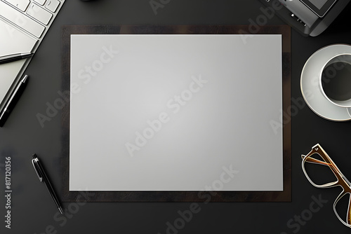 A high-quality mockup of a blank office desk mat on a solid dark gray background