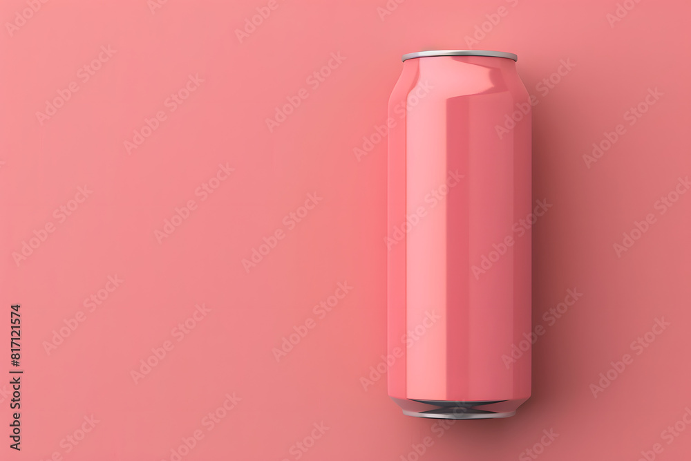 A stunning mockup of a blank drink can on a solid pastel pink background A stunning mockup of a blank drink can on a solid pastel pink background