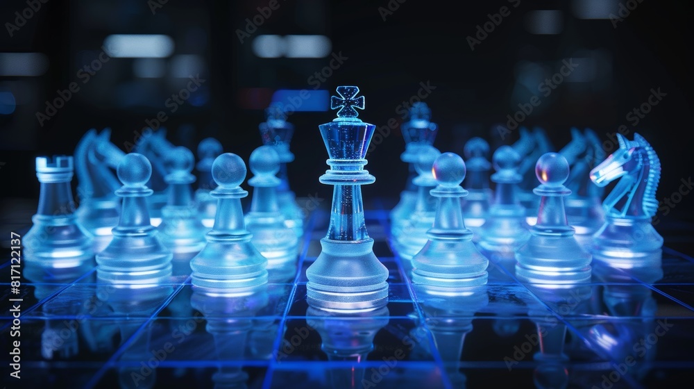 Futuristic 3D Chess Game in a Sci-Fi Film Setting with Glowing Pieces Futuristic 3D Chess Game in a Sci-Fi Film Setting with Glowing Pieces
