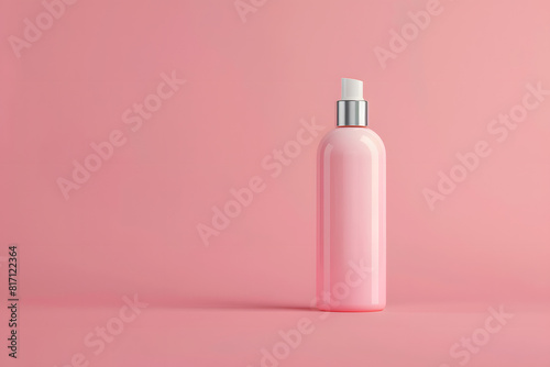 A stunning mockup of a blank cosmetic bottle on a solid light pink background