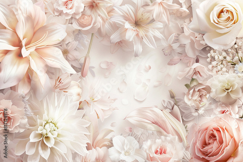 Wallpaper Mural Delicate Romantic Floral Wedding Invitation with Roses, Peonies, and Lilies - Pastel Watercolor Illustration Torontodigital.ca
