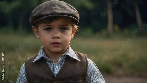 Young boy in a vintage cap and vest photo