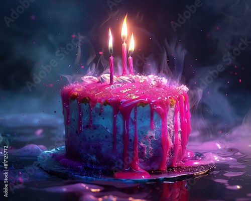 Birthday cake melting under hot lights, party over, no one showed up