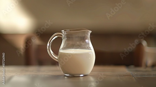 The small glass jug brimming with pure cow s milk at the World Milk Day celebration vividly highlights the significance of dairy consumption making it an ideal visual to raise awareness abou photo