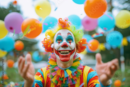 Happy and friendly smiling clown on children's birthday
