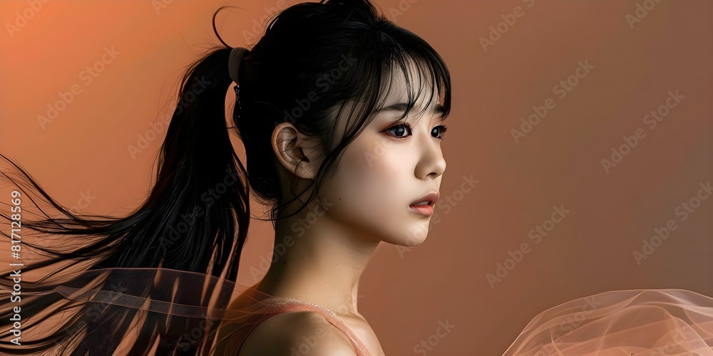 Japanese Woman in Ponytail and Ballet Attire: A Portrait. Concept Portrait Photography, Japanese Culture, Ballet Costume, Elegant Pose, Hair Styling Japanese Woman in Ponytail and Ballet Attire: A Portrait. Concept Portrait Photography, Japanese Culture, Ballet Costume, Elegant Pose, Hair Styling